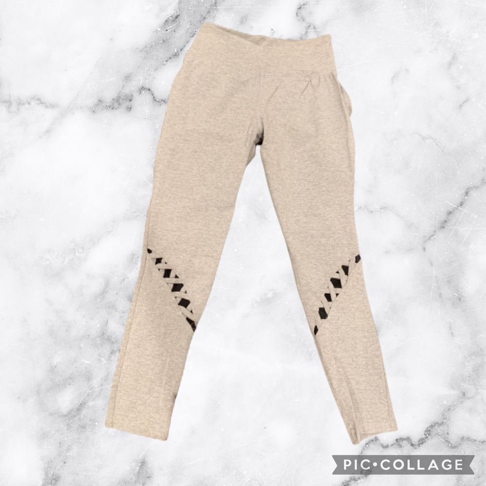 Light grey high waisted leggings with mesh detail